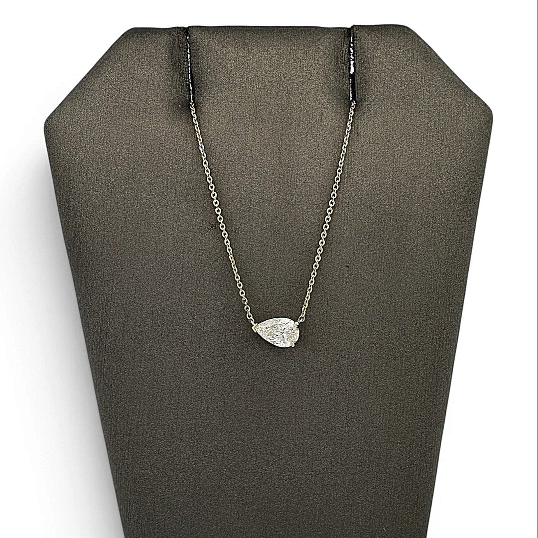 IGI Graded 1ct Pear Cut Lab-Grown Diamond Claw-Set East-West Pendant Necklace in 14k Yellow Gold