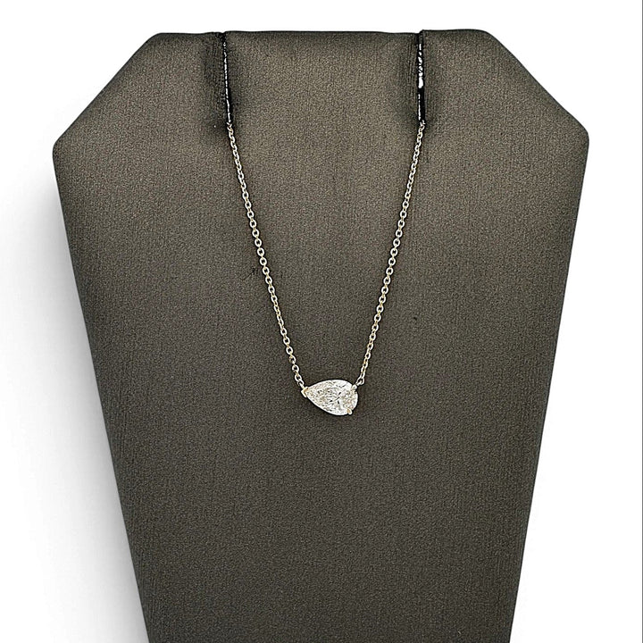 IGI Graded 1ct Pear Cut Lab-Grown Diamond Claw-Set East-West Pendant Necklace in 14k Yellow Gold