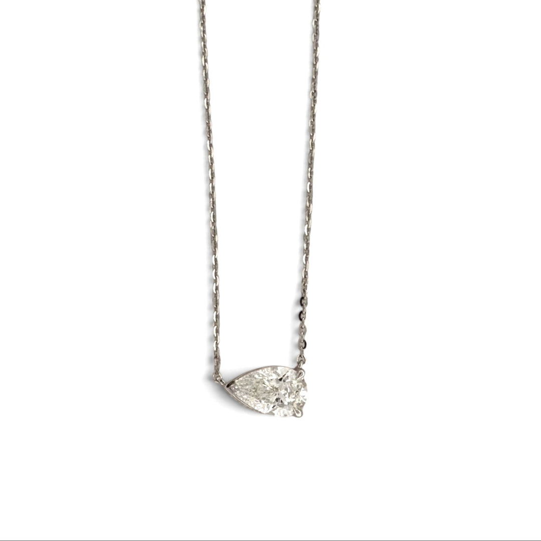 IGI Graded 1.04ct Pear Cut Lab-Grown Diamond East-West Pendant Necklace in 14k White Gold