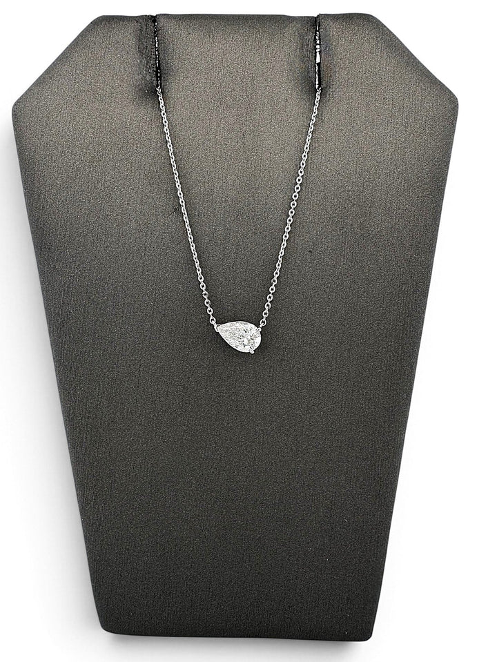 IGI Graded 1.04ct Pear Cut Lab-Grown Diamond East-West Pendant Necklace in 14k White Gold
