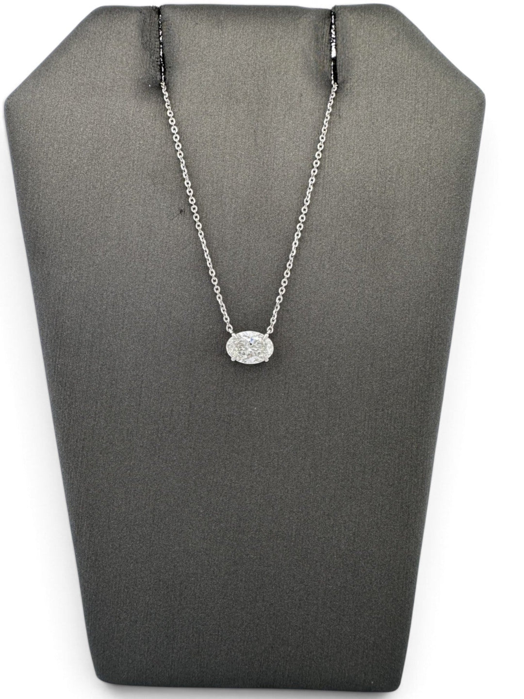 IGI Graded 1ct Oval Cut Lab-Grown Diamond Claw-Set Floating Solitaire Pendant Necklace in 14k White Gold