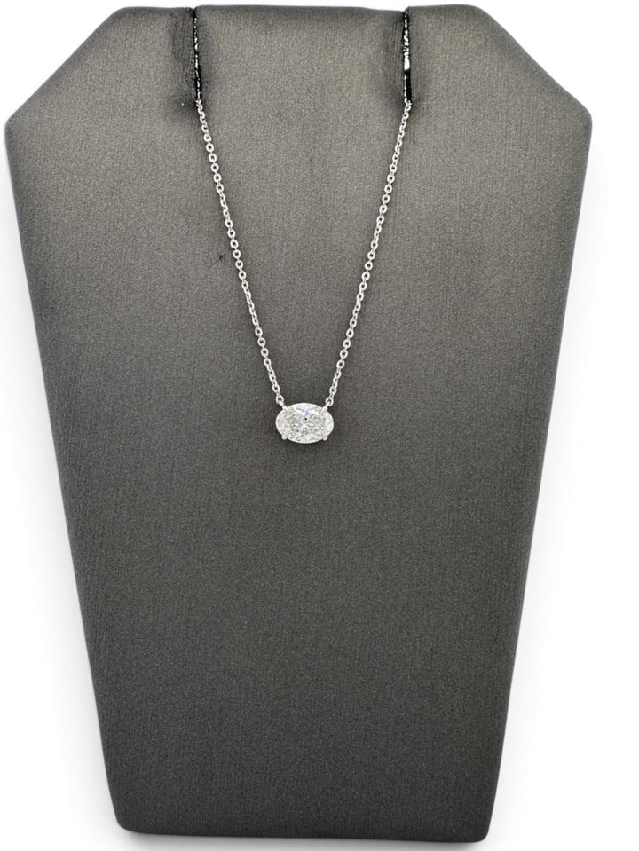 IGI Graded 1ct Oval Cut Lab-Grown Diamond Claw-Set Floating Solitaire Pendant Necklace in 14k White Gold