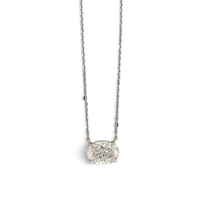 IGI Graded 1ct Oval Cut Lab-Grown Diamond Claw-Set Floating Solitaire Pendant Necklace in 14k White Gold
