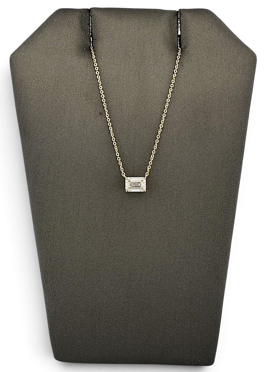 IGI Graded 1.10ct Emerald Cut Lab-Grown Diamond East-West Solitaire Pendant Necklace in 14k Yellow Gold