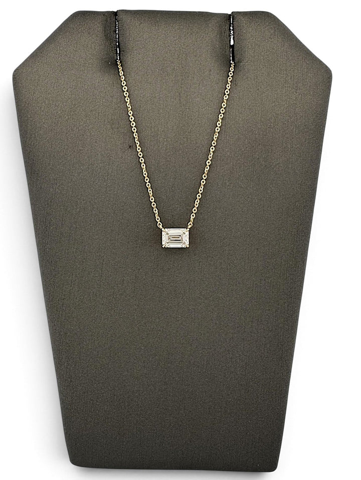 IGI Graded 1.10ct Emerald Cut Lab-Grown Diamond East-West Solitaire Pendant Necklace in 14k Yellow Gold