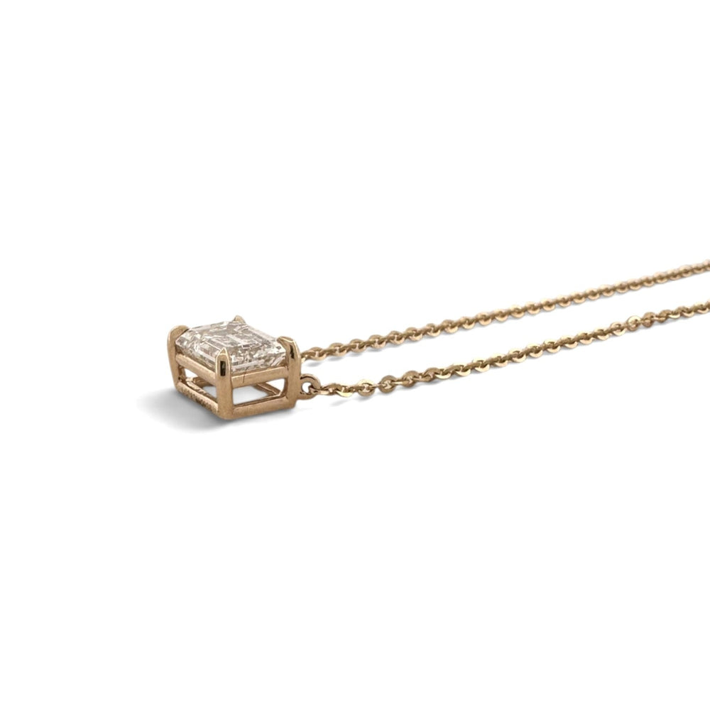 IGI Graded 1.10ct Emerald Cut Lab-Grown Diamond East-West Solitaire Pendant Necklace in 14k Yellow Gold