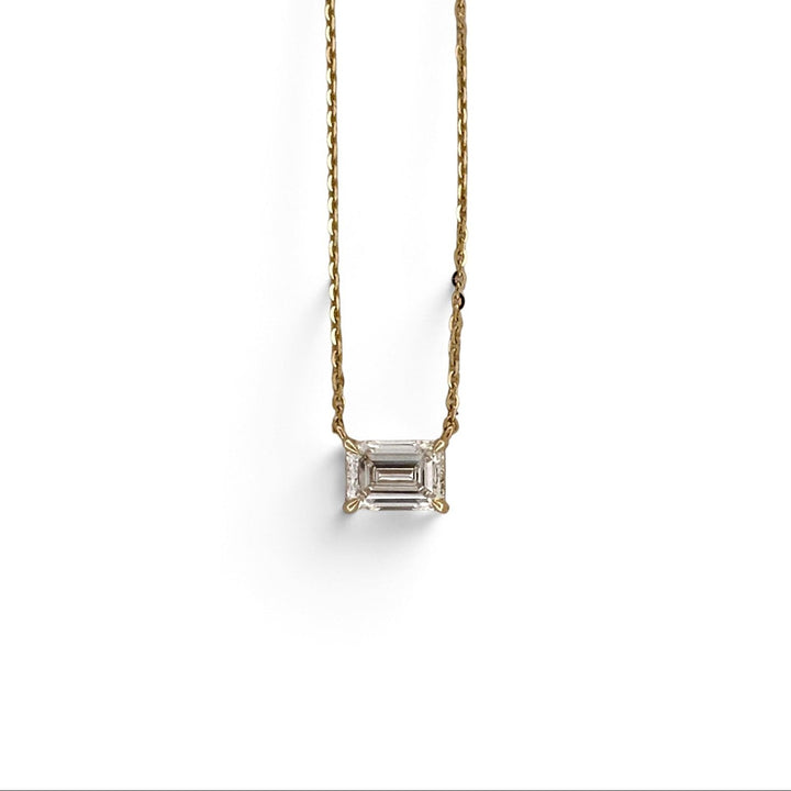 IGI Graded 1.10ct Emerald Cut Lab-Grown Diamond East-West Solitaire Pendant Necklace in 14k Yellow Gold