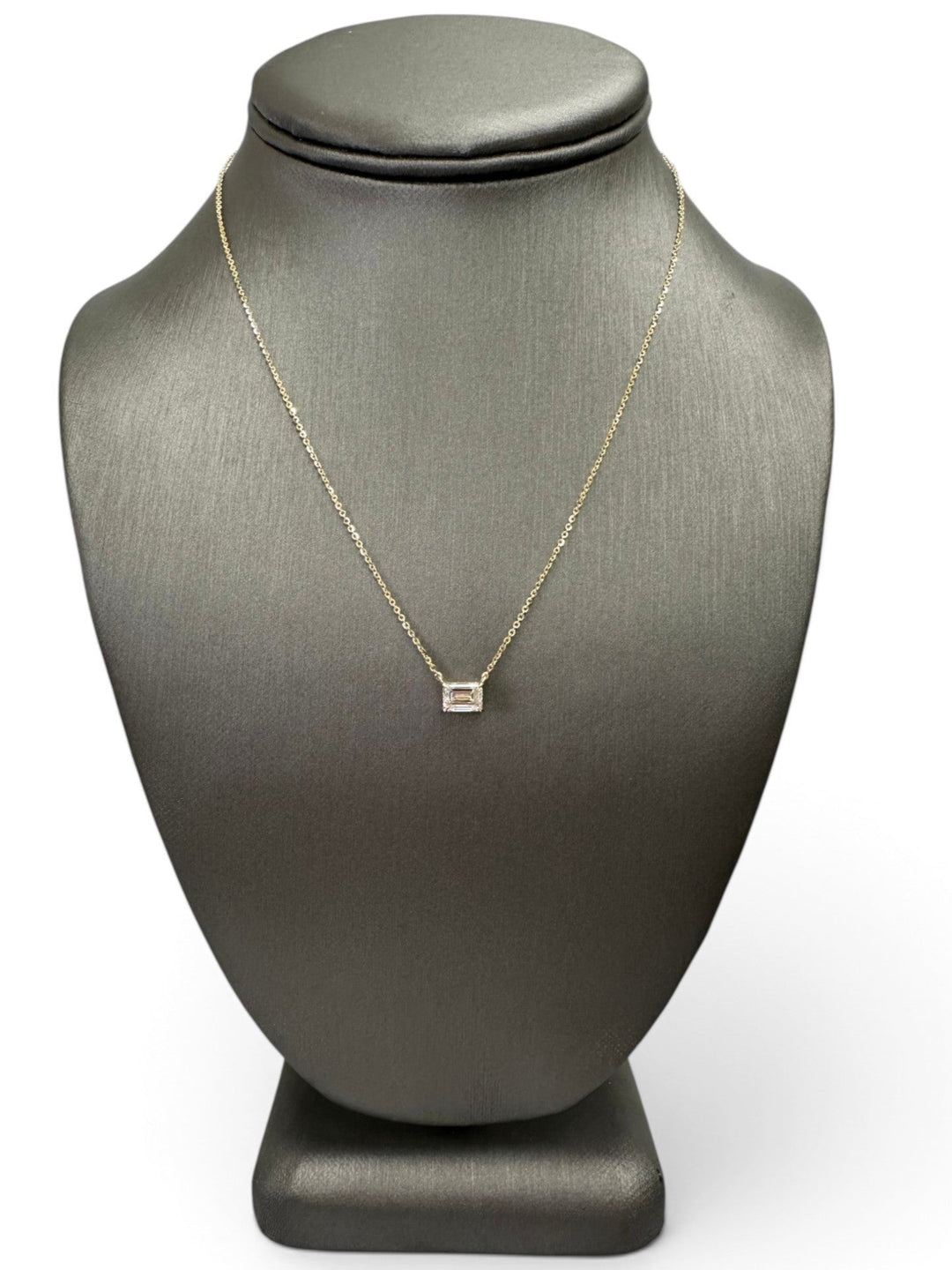 IGI Graded 1.10ct Emerald Cut Lab-Grown Diamond East-West Solitaire Pendant Necklace in 14k Yellow Gold