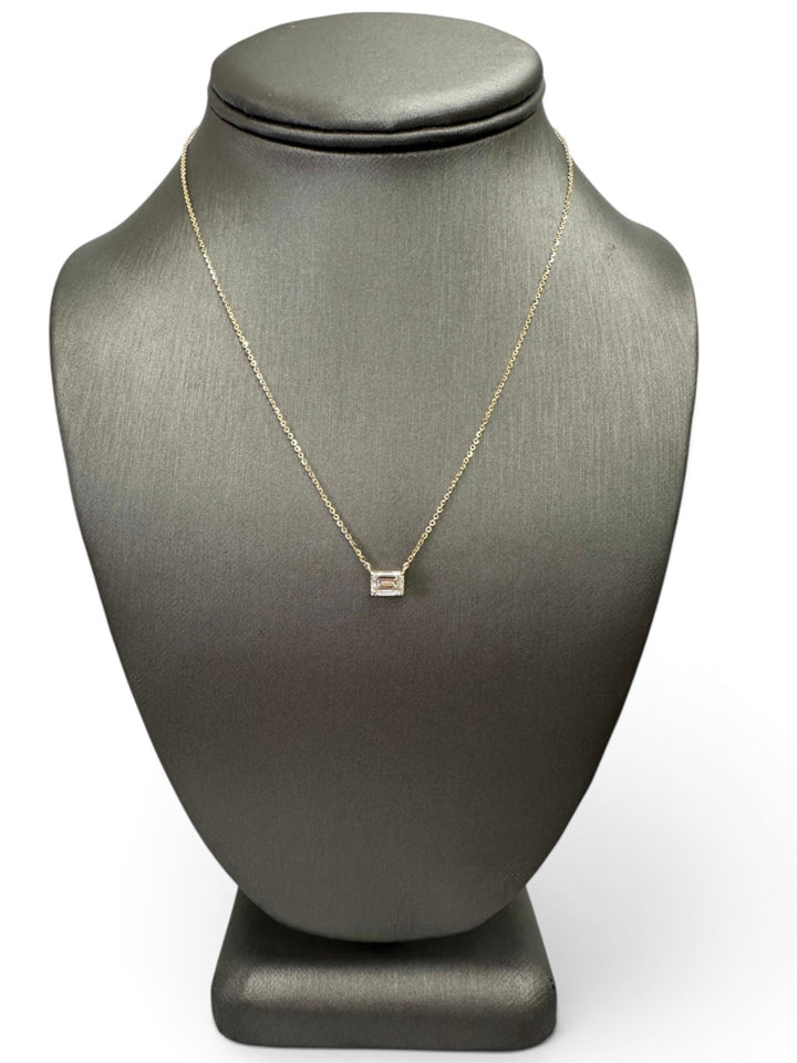 IGI Graded 1.10ct Emerald Cut Lab-Grown Diamond East-West Solitaire Pendant Necklace in 14k Yellow Gold