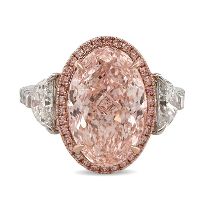 IGI Graded 4.33ct Oval Fancy Vivid Pink Lab-Grown Diamond Engagement Ring in 14k White & Rose Gold
