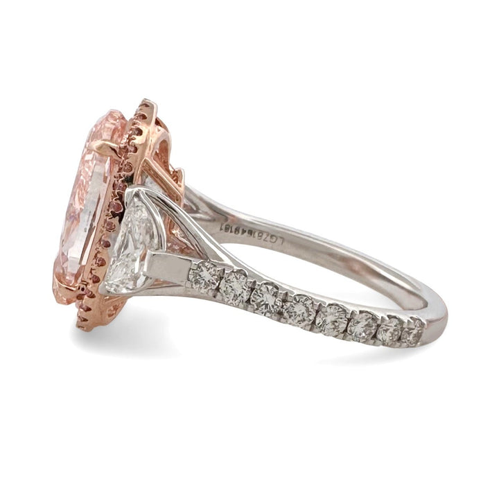IGI Graded 4.33ct Oval Fancy Vivid Pink Lab-Grown Diamond Engagement Ring in 14k White & Rose Gold