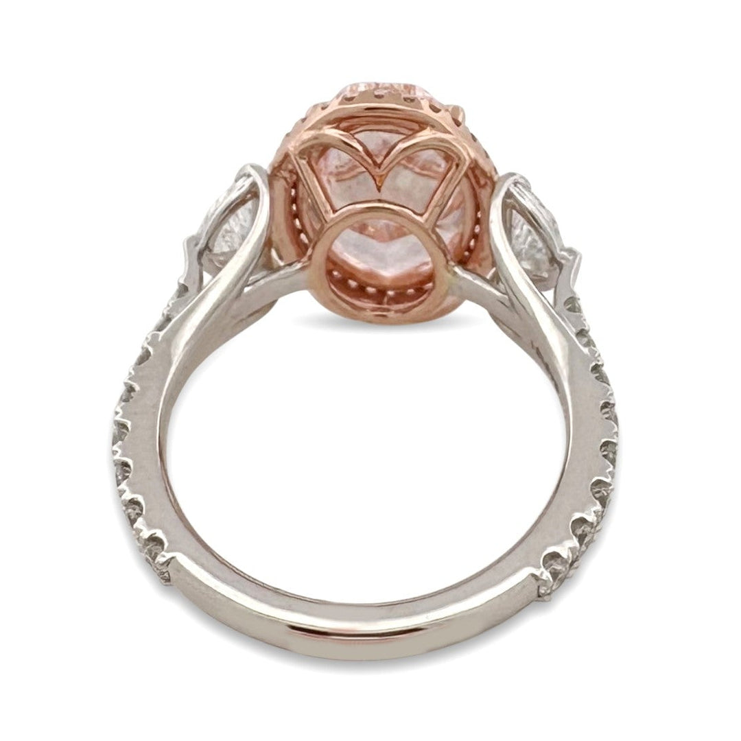 IGI Graded 4.33ct Oval Fancy Vivid Pink Lab-Grown Diamond Engagement Ring in 14k White & Rose Gold