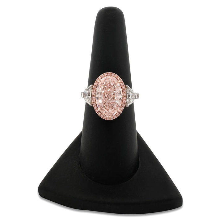 IGI Graded 4.33ct Oval Fancy Vivid Pink Lab-Grown Diamond Engagement Ring in 14k White & Rose Gold