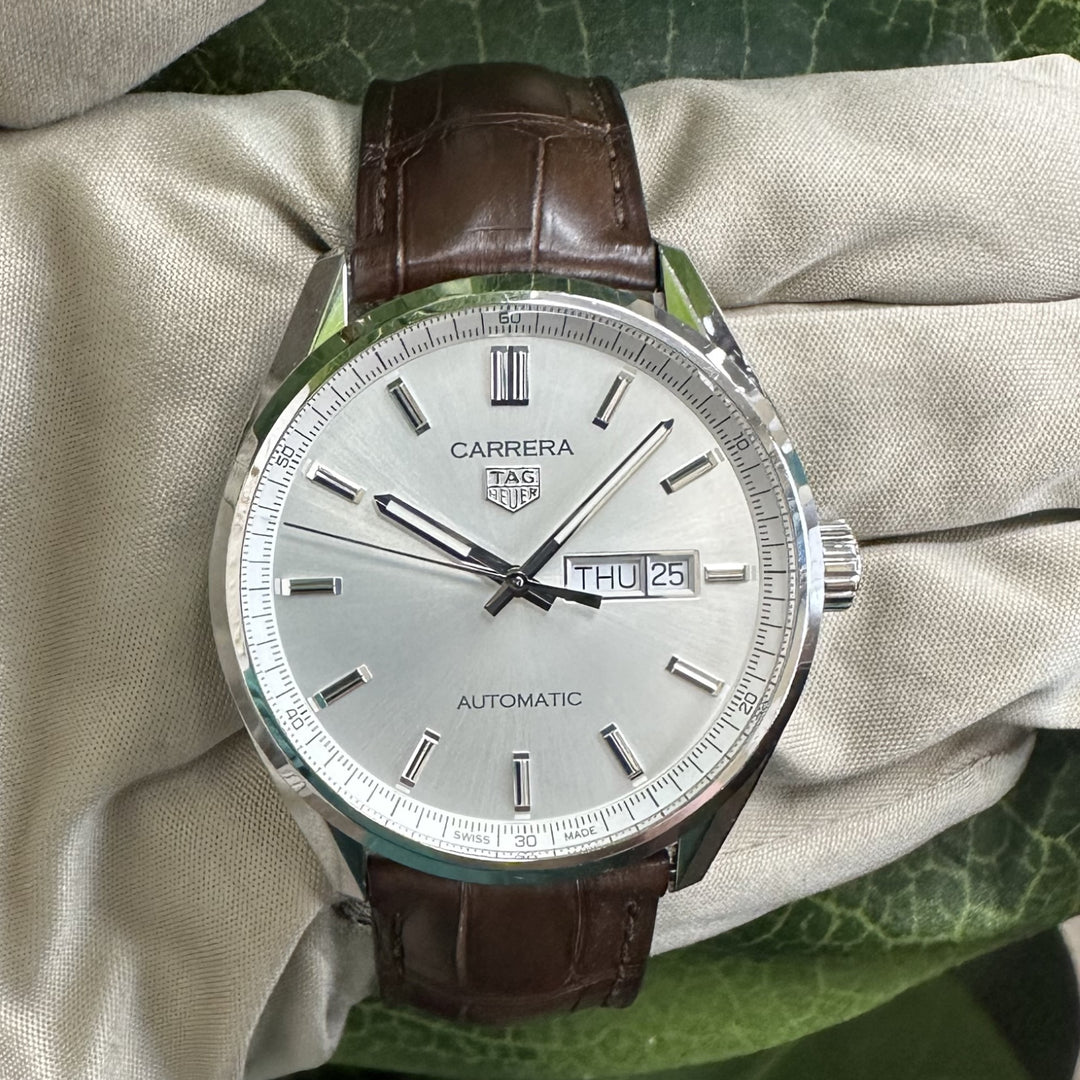 TAG Heuer Carrera Automatic Day-Date 41mm Stainless Steel Leather Strap Watch