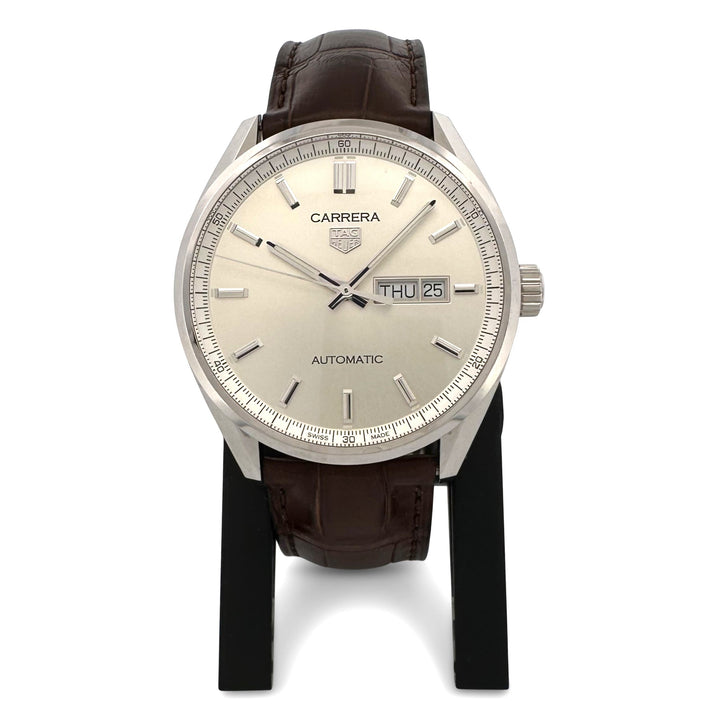 TAG Heuer Carrera Automatic Day-Date 41mm Stainless Steel Leather Strap Watch