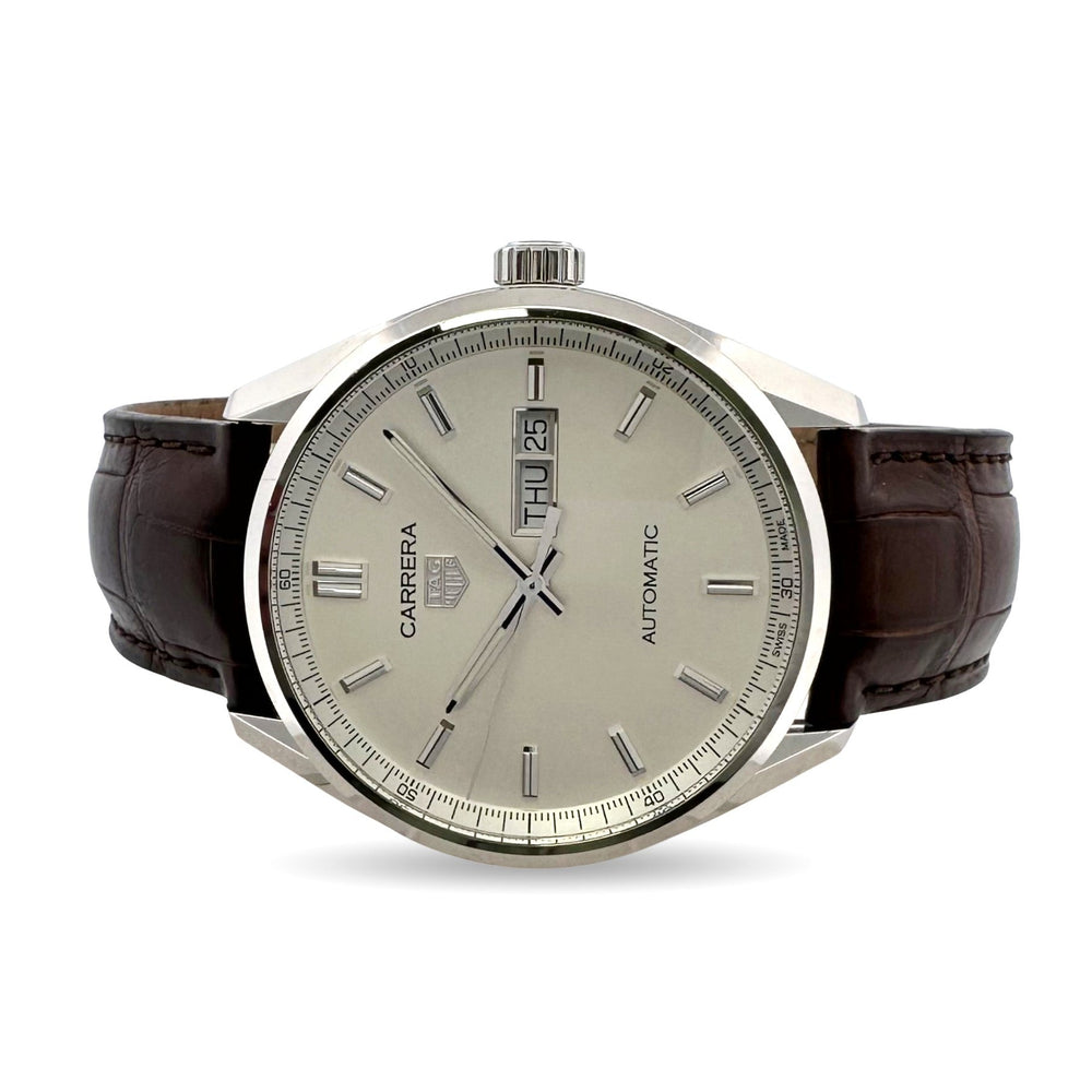 TAG Heuer Carrera Automatic Day-Date 41mm Stainless Steel Leather Strap Watch