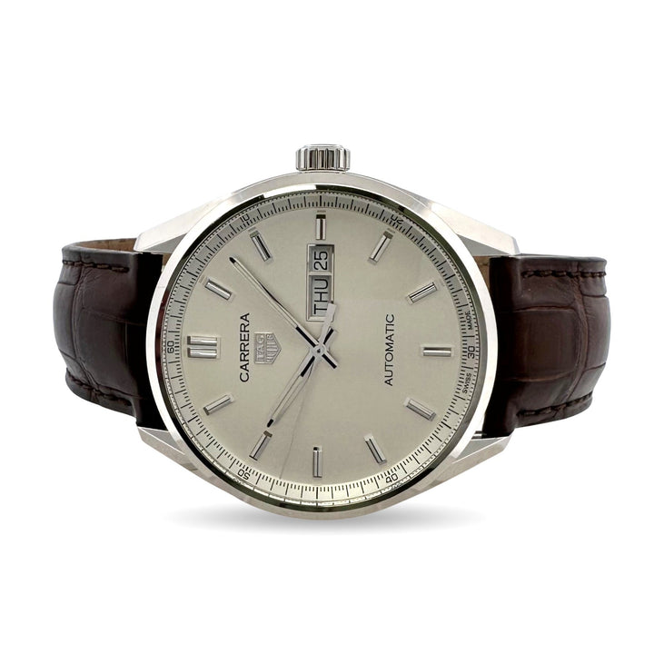 TAG Heuer Carrera Automatic Day-Date 41mm Stainless Steel Leather Strap Watch