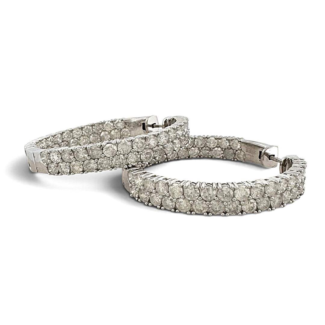 10ctw Round Brilliant Natural Diamond Inside-Out Hoop Earrings in 14k White Gold