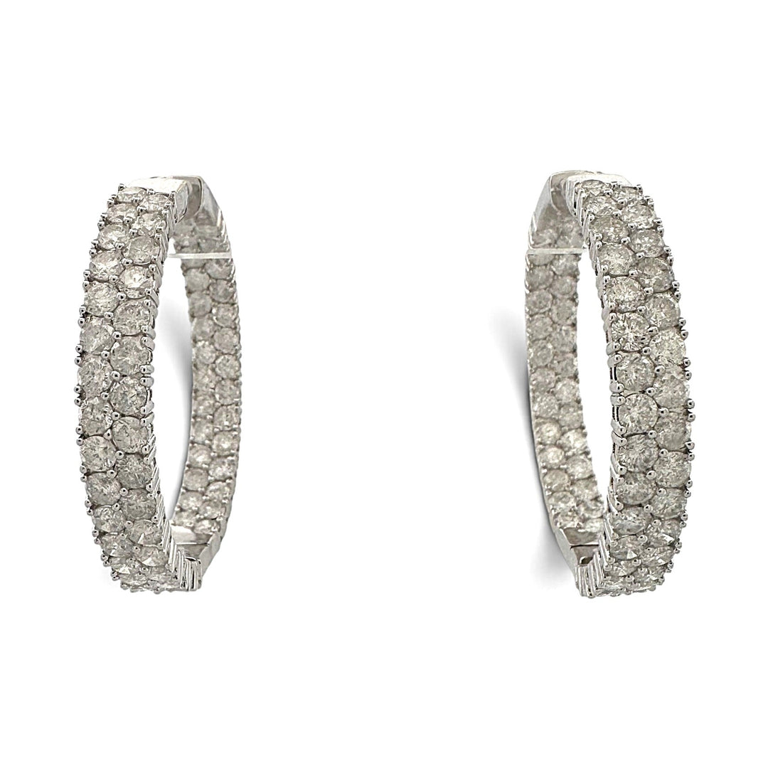 10ctw Round Brilliant Natural Diamond Inside-Out Hoop Earrings in 14k White Gold