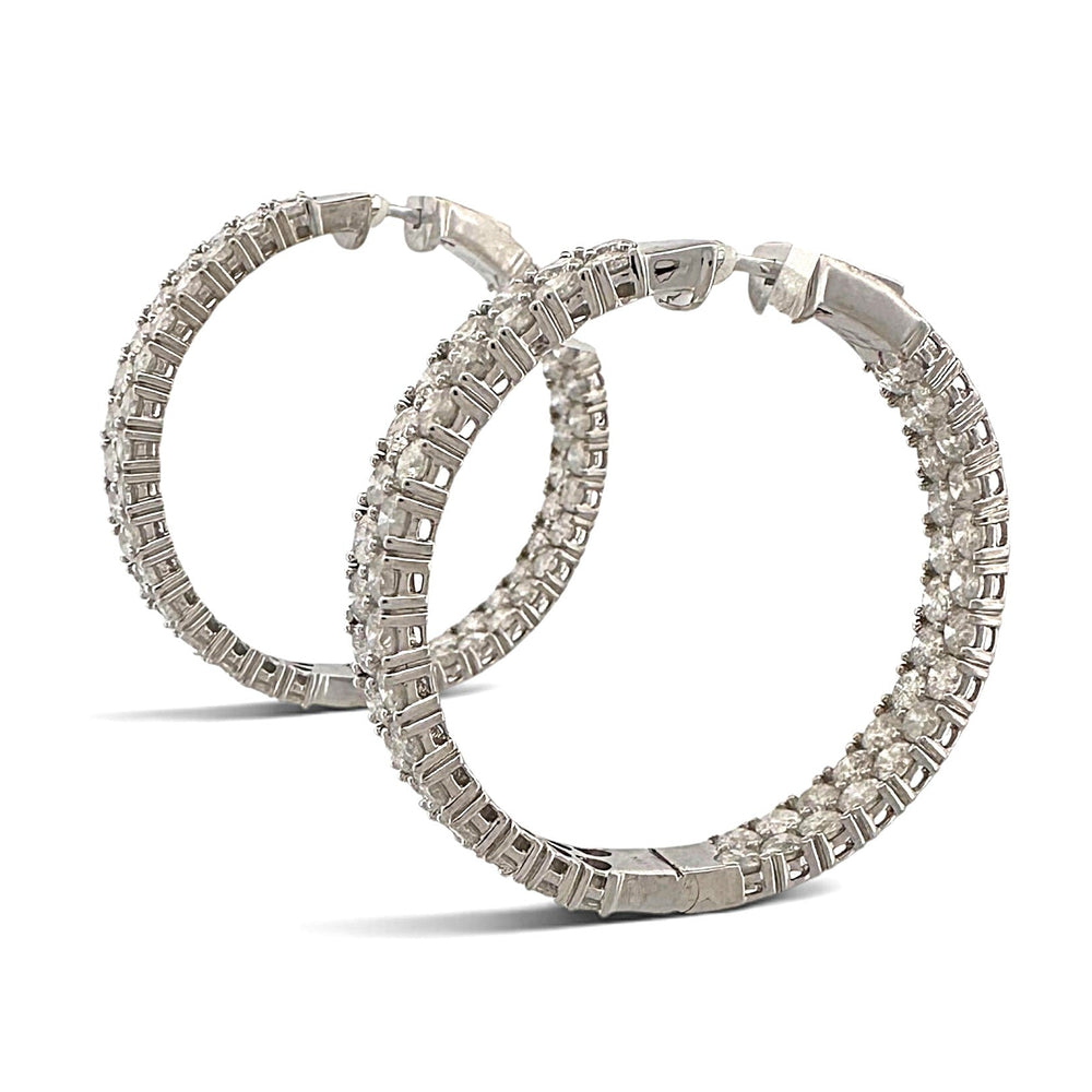 10ctw Round Brilliant Natural Diamond Inside-Out Hoop Earrings in 14k White Gold