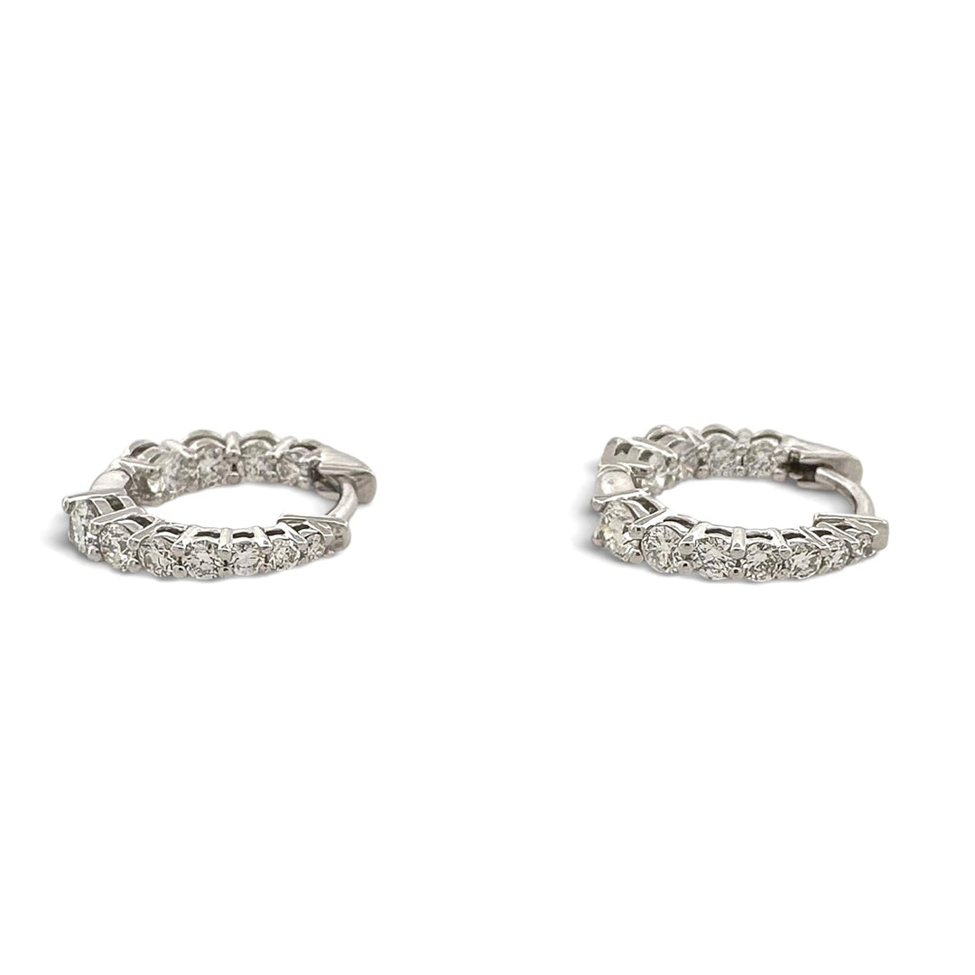 1.03ctw Lab-Grown Diamond Inside-Out Graduated Huggie Hoop Earrings in 14k White Gold