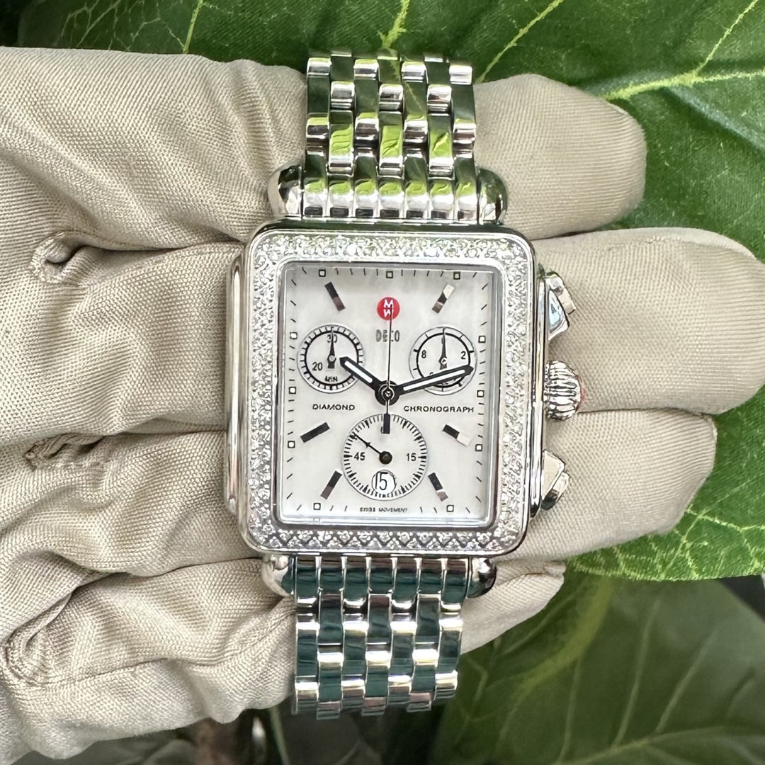 Lady's Michele Deco Diamond Chronograph Stainless Steel Bracelet Watch