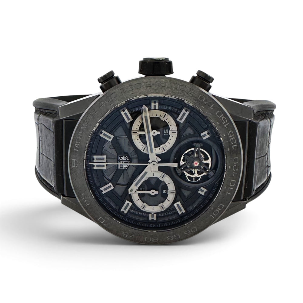 TAG Heuer Carrera Tourbillon 45mm Titanium & Ceramic Leather Strap Watch with Box and Papers