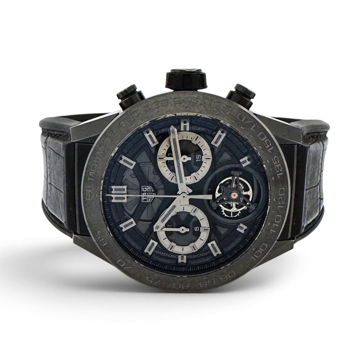 TAG Heuer Carrera Tourbillon 45mm Titanium & Ceramic Leather Strap Watch with Box and Papers