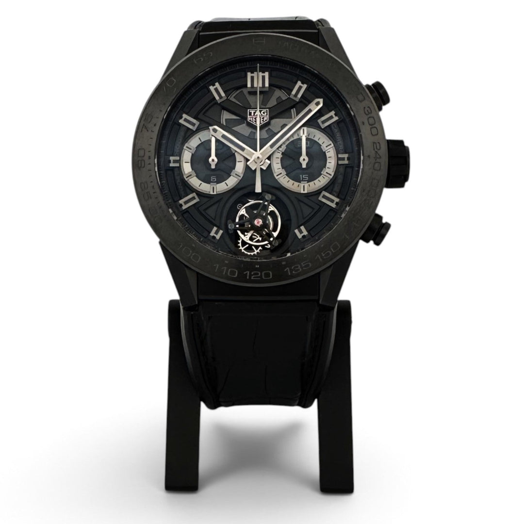TAG Heuer Carrera Tourbillon 45mm Titanium & Ceramic Leather Strap Watch with Box and Papers