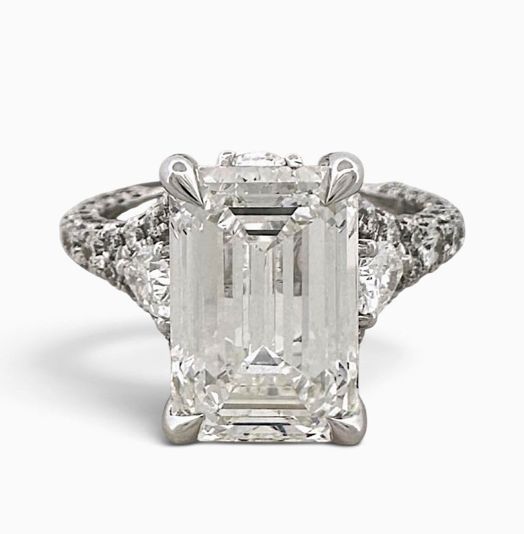 IGI Graded 5ct Emerald Cut with Pears & Round Brilliants Lab-Grown Diamond Engagement Ring 14k White Gold