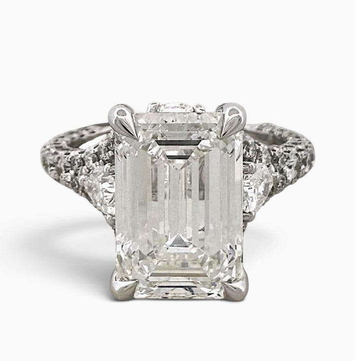 IGI Graded 5ct Emerald Cut with Pears & Round Brilliants Lab-Grown Diamond Engagement Ring 14k White Gold
