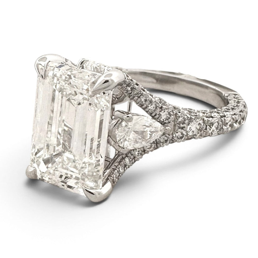 IGI Graded 5ct Emerald Cut with Pears & Round Brilliants Lab-Grown Diamond Engagement Ring 14k White Gold