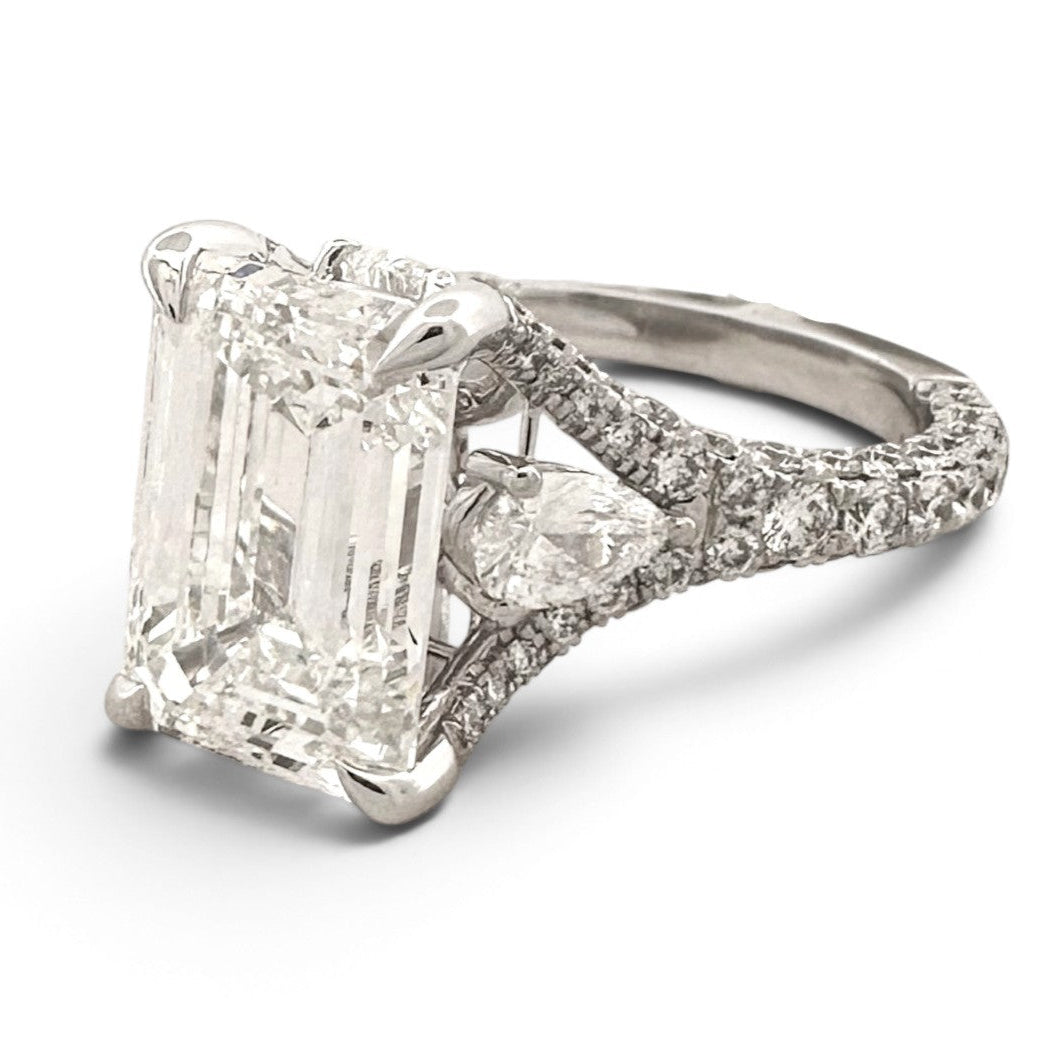IGI Graded 5ct Emerald Cut with Pears & Round Brilliants Lab-Grown Diamond Engagement Ring 14k White Gold