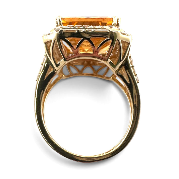 Radiant Cut Citrine with Round and Baguette Natural Diamond Double Halo Cocktail Ring in 14k Yellow Gold by Effy