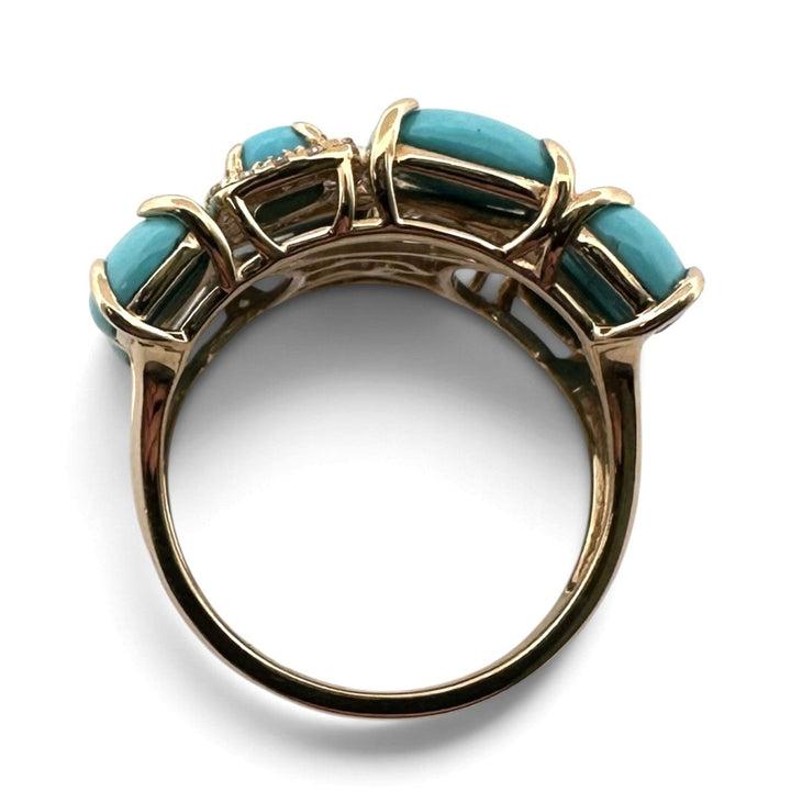 Cushion Cut Turquoise & Natural Diamond Cobblestone Cocktail Ring in 14k Yellow Gold by Effy