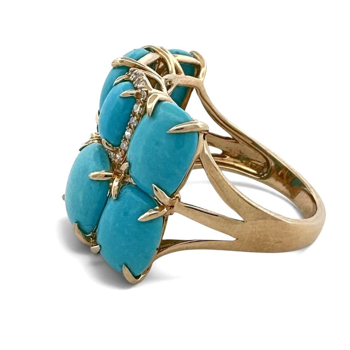 Cushion Cut Turquoise & Natural Diamond Cobblestone Cocktail Ring in 14k Yellow Gold by Effy