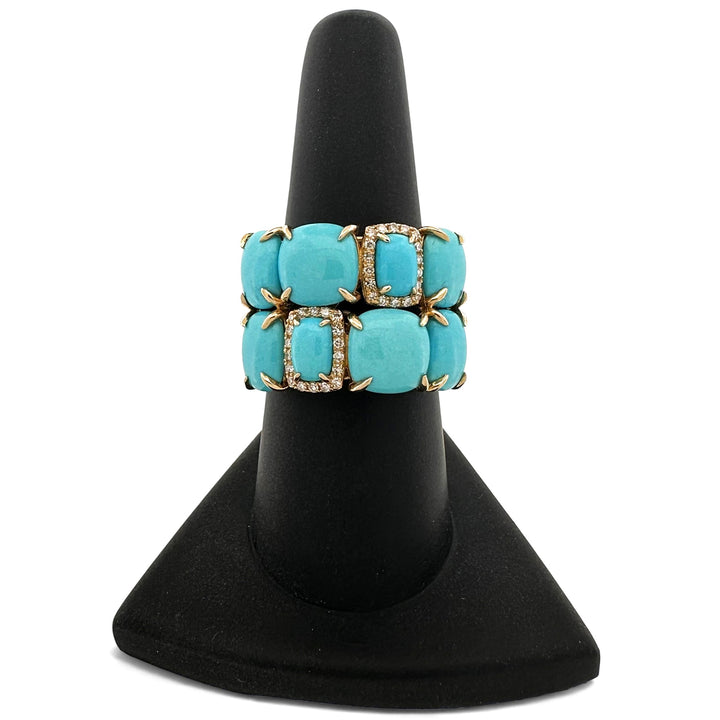 Cushion Cut Turquoise & Natural Diamond Cobblestone Cocktail Ring in 14k Yellow Gold by Effy