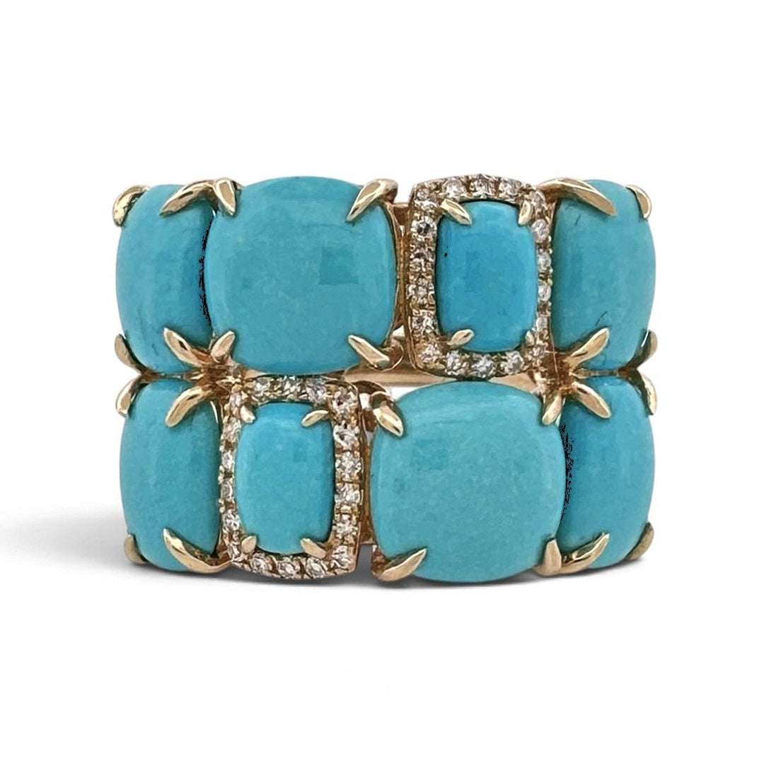 Cushion Cut Turquoise & Natural Diamond Cobblestone Cocktail Ring in 14k Yellow Gold by Effy