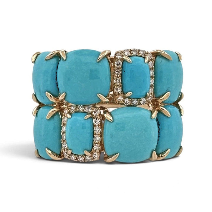 Cushion Cut Turquoise & Natural Diamond Cobblestone Cocktail Ring in 14k Yellow Gold by Effy