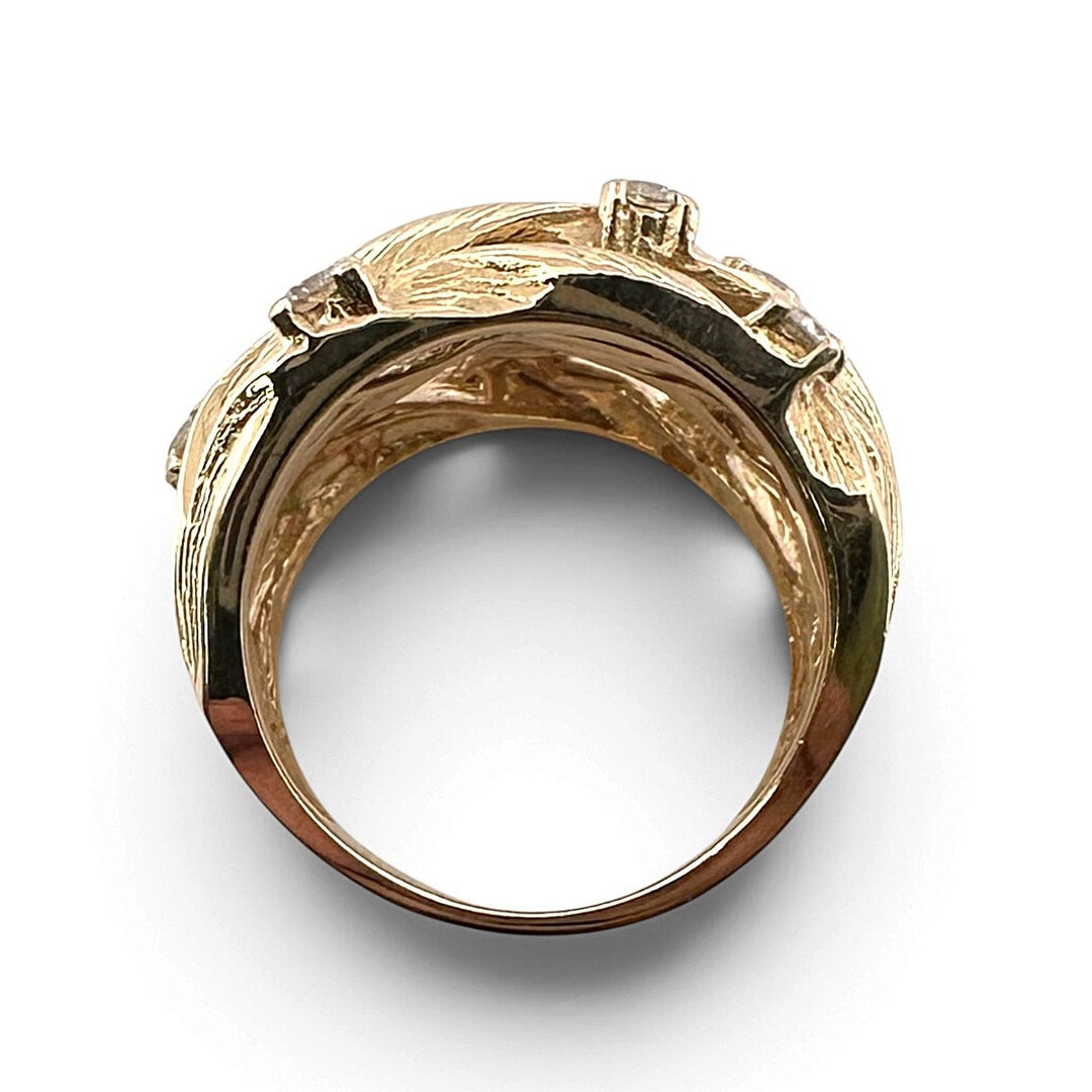 0.80ctw Round Brilliant Natural Diamond Multi-Row Crossover Cocktail Ring in 14k Yellow Gold
