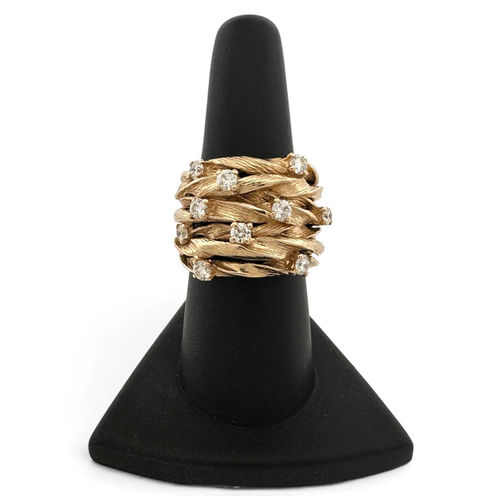 0.80ctw Round Brilliant Natural Diamond Multi-Row Crossover Cocktail Ring in 14k Yellow Gold