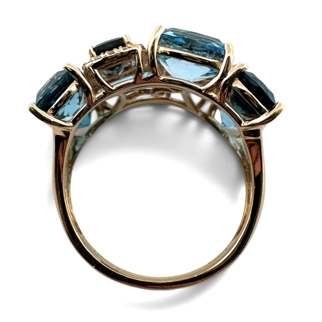 Cushion Cut Blue Topaz & Natural Diamond Cobblestone Cocktail Ring in 14k Yellow Gold by Effy