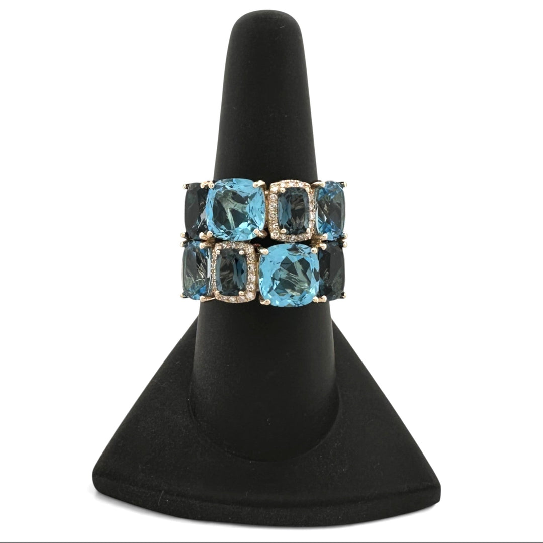 Cushion Cut Blue Topaz & Natural Diamond Cobblestone Cocktail Ring in 14k Yellow Gold by Effy