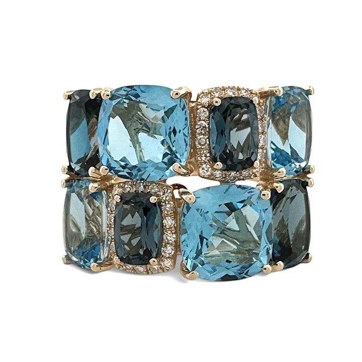 Cushion Cut Blue Topaz & Natural Diamond Cobblestone Cocktail Ring in 14k Yellow Gold by Effy