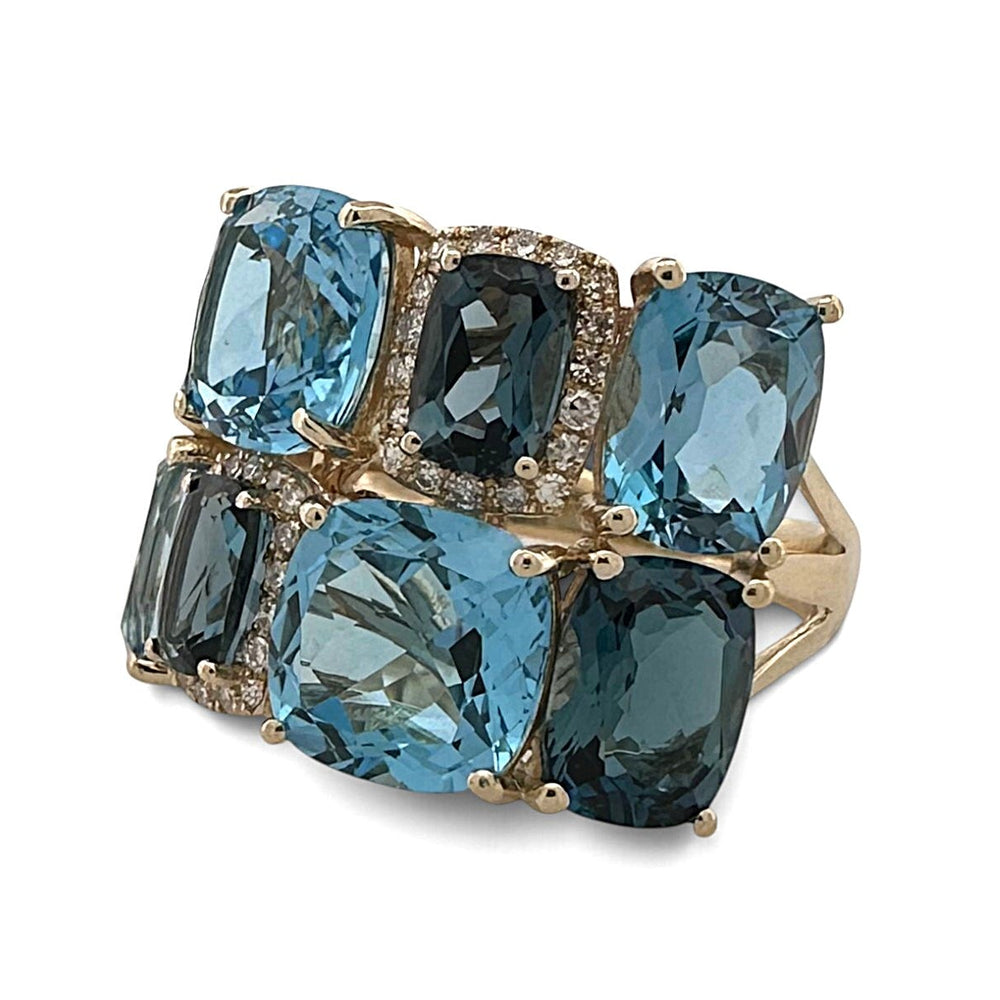 Cushion Cut Blue Topaz & Natural Diamond Cobblestone Cocktail Ring in 14k Yellow Gold by Effy
