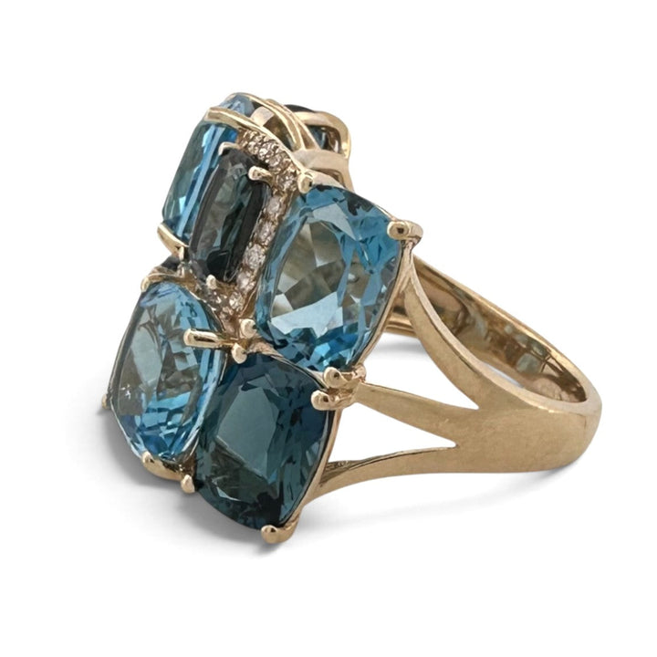 Cushion Cut Blue Topaz & Natural Diamond Cobblestone Cocktail Ring in 14k Yellow Gold by Effy