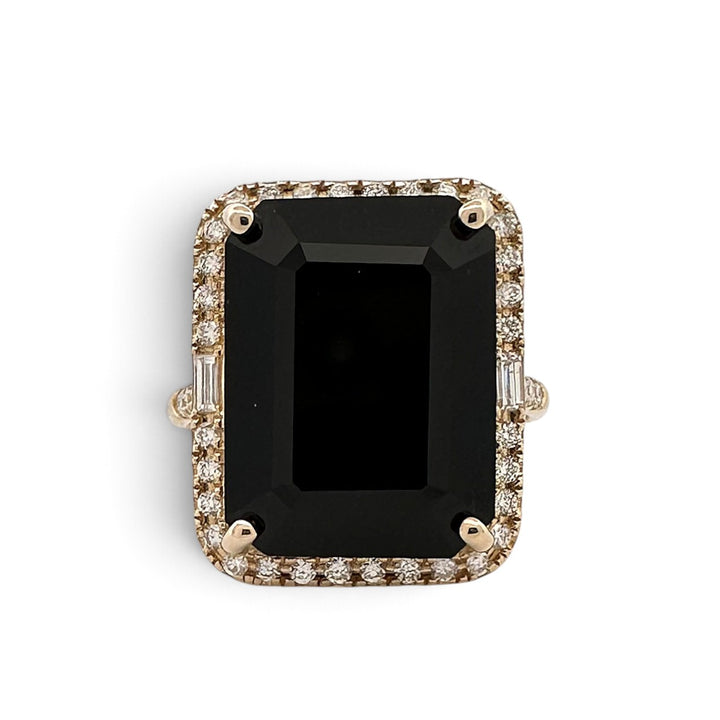 Emerald Cut Black Onyx with Natural Diamond Halo Cocktail Ring in 14k Yellow Gold by Effy
