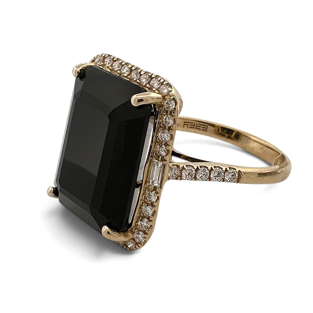 Emerald Cut Black Onyx with Natural Diamond Halo Cocktail Ring in 14k Yellow Gold by Effy