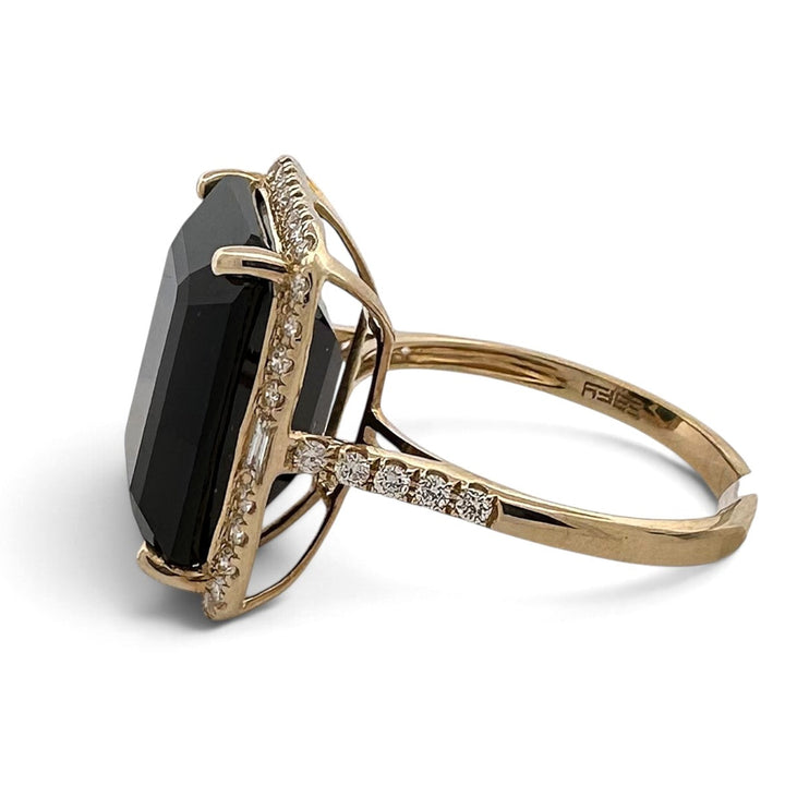 Emerald Cut Black Onyx with Natural Diamond Halo Cocktail Ring in 14k Yellow Gold by Effy