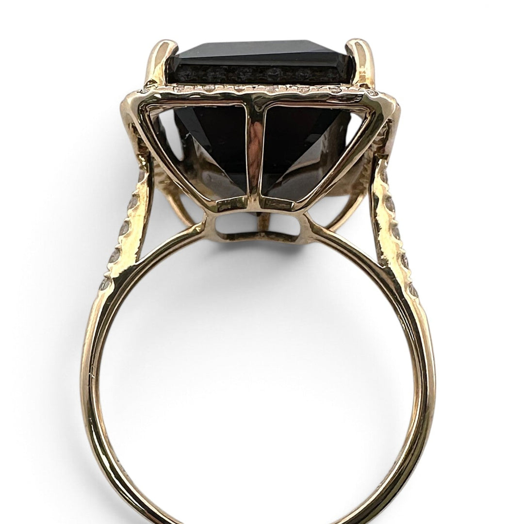 Emerald Cut Black Onyx with Natural Diamond Halo Cocktail Ring in 14k Yellow Gold by Effy
